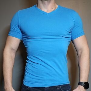 Express Teal Stretch V-Neck Tee